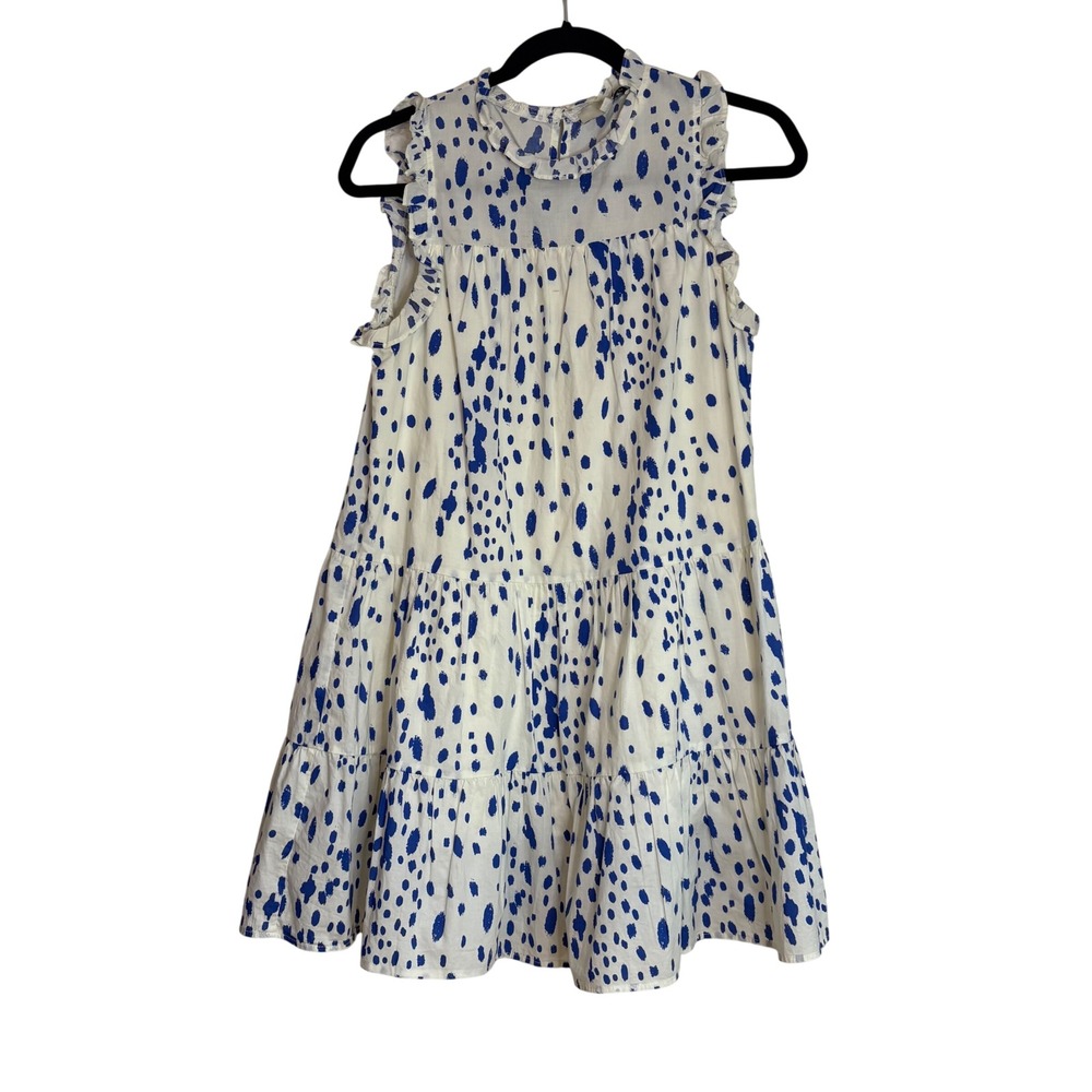 Pinch Womens Blue White Abstract Dot‎ Tiered Ruffle Mini Babydoll Dress Size M